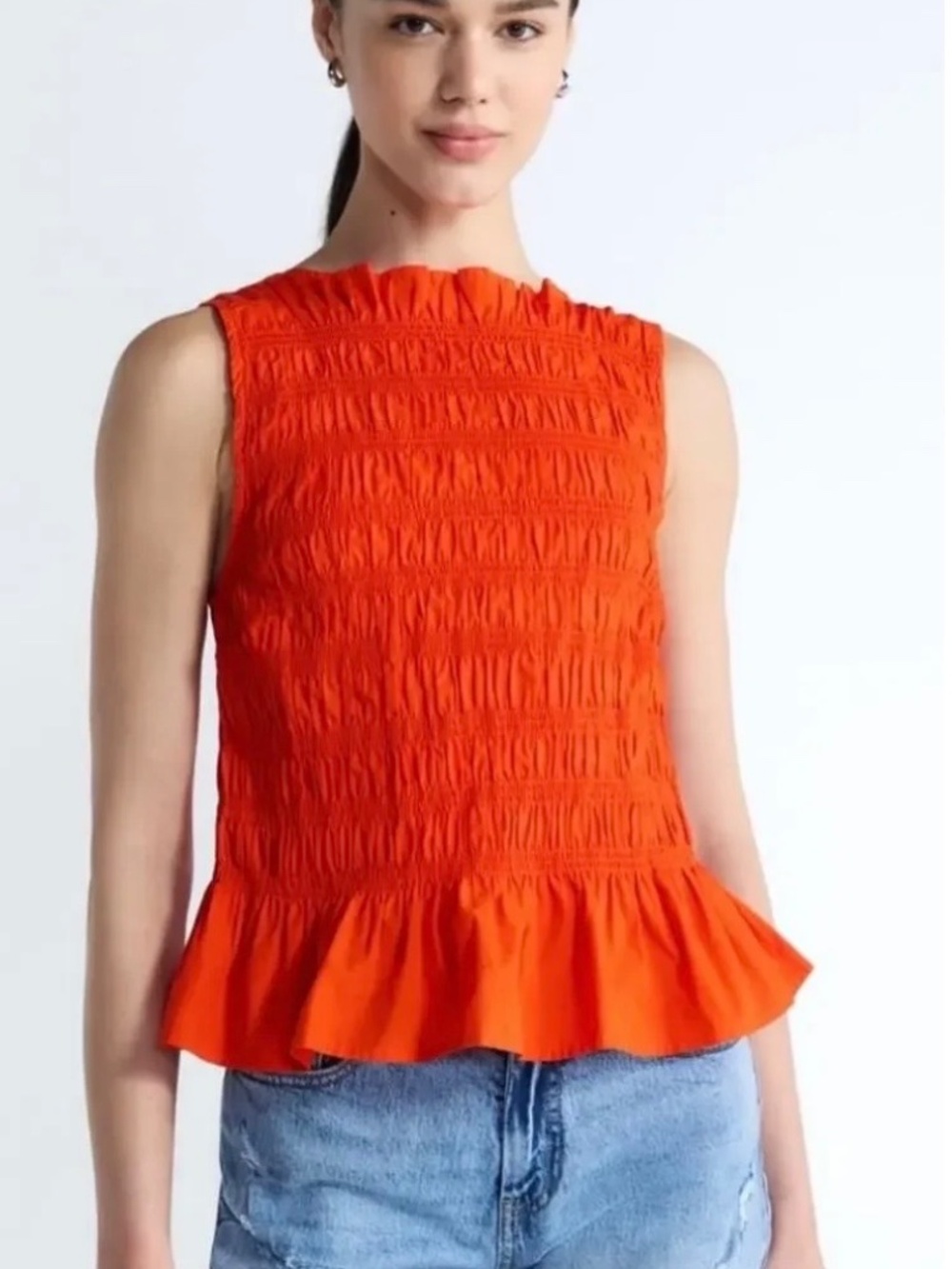 Free Assembly Women’s Smocked Peplum Sleeveless Top NWT